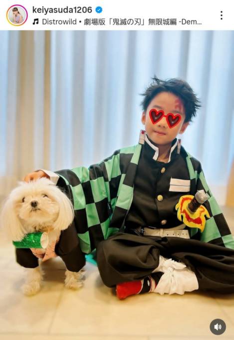 保田圭、7歳息子が炭治郎に変身!ハロウィン仮装SHOTに「再現度めちゃくちゃ高い」の声