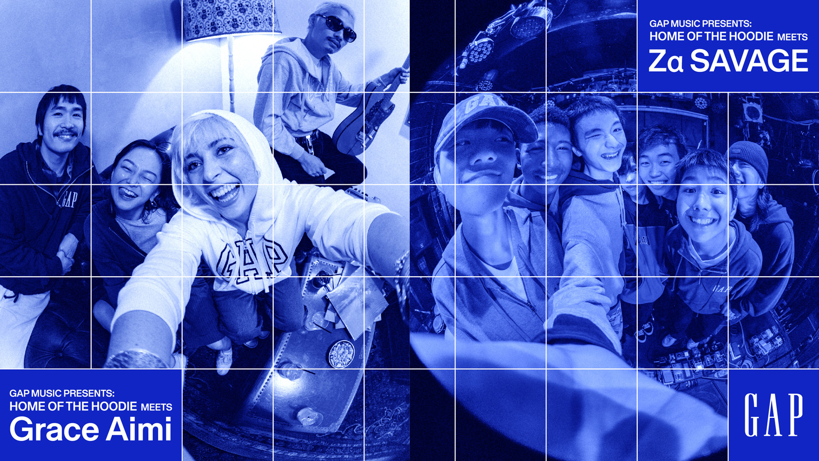 「GAP MUSIC」Vol.2公開。シンガーソングライター・Grace Aimiと中高生バンド・Zα SAVAGEがフーディーを纏う